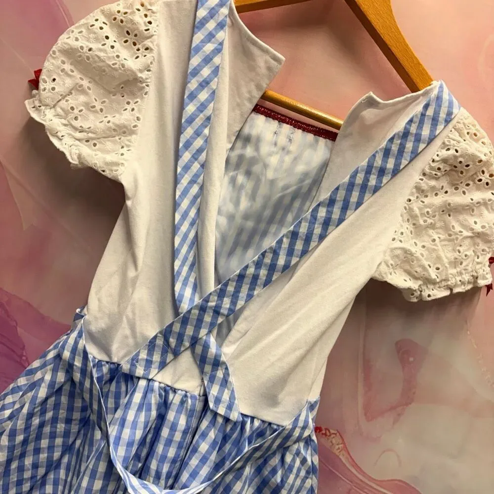 Wizard of Oz Dorothy Blue Gingham Dress Girls L Musical Theater Halloween